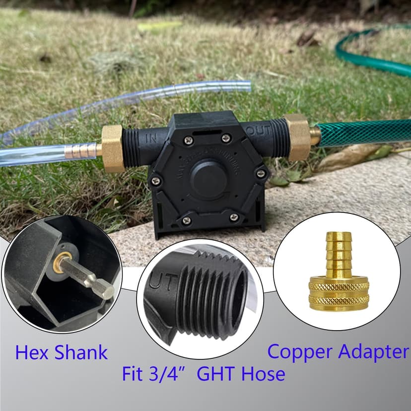 Drill Water Transfer Pump 750GPH, Mini Hand Drill Pump Self Priming for Aquariums Rain barrels Fish tanks, Easy to Use for Water, Oil Fluid Transferring Include Hoses and Adapter