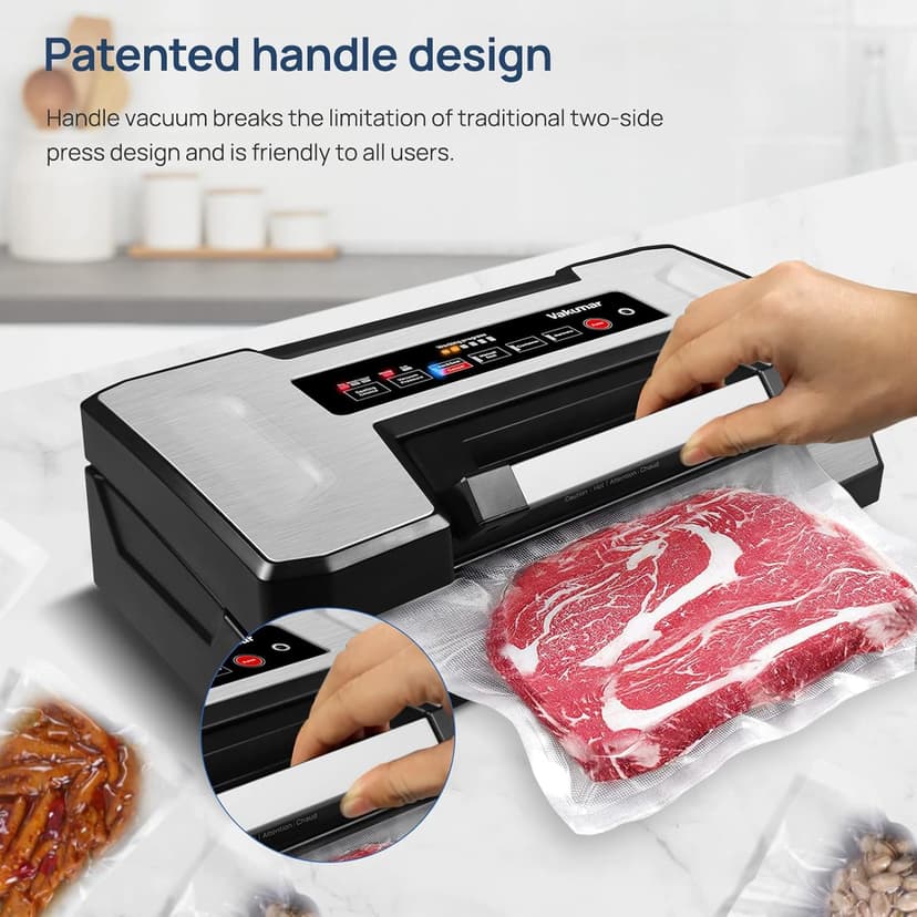 Liquid Vacuum Sealer Machine, 90Kpa Vacuum Sealer Machine Preservation Dry/Moist/Liquid Modes, LED Indicator Light, Handle Locked Design, Built-in Cutter and Bag Storage, Removable Drip Tray