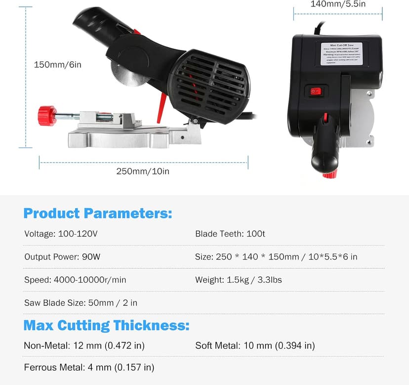 BEAMNOVA Mini Miter Saw Electric Power Table Benchtop Cut-Off Chop Max 45 Degree Cutting for Crafts Miniatures Metal Wood Plastic Compound Cutter