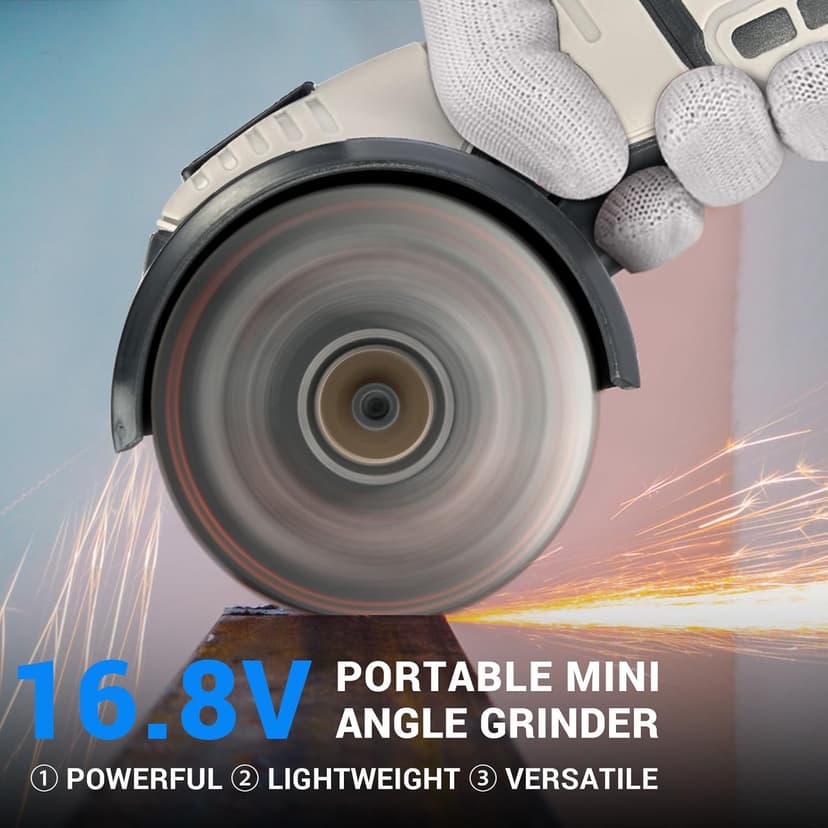 Angle Grinder Tool,Cordless Portable Angle Grinder with 2pcs 16.8V 2000mAh Battery 5-Cutting Discs 28000rpm,Power Angle Grinder for Wood Metal Stone Concrete (brush)