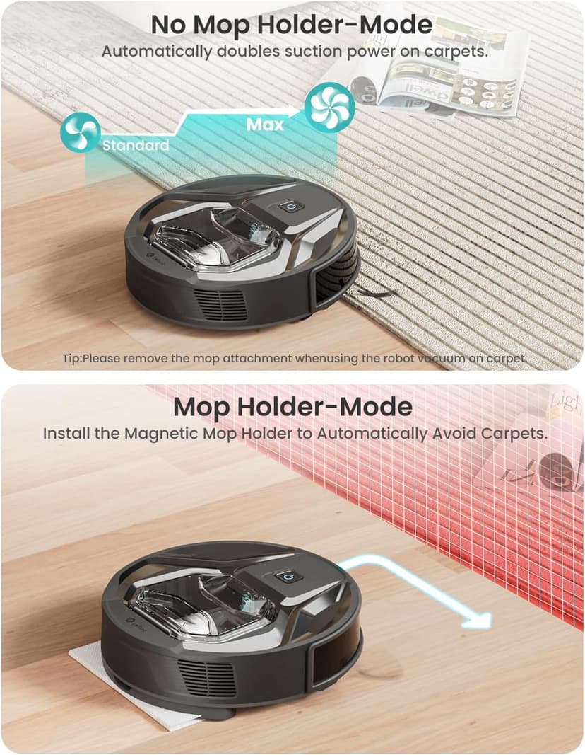 Lefant M320 Robot Vacuum Cleaner, Carpet Detection, 6,000 Pa Suction, Low Noise, 800ml Visible Dustbin, 210 Mins Runtime, Self-Charging, Works with Alexa, Ideal for Hard Floor, Pet Hair, Black