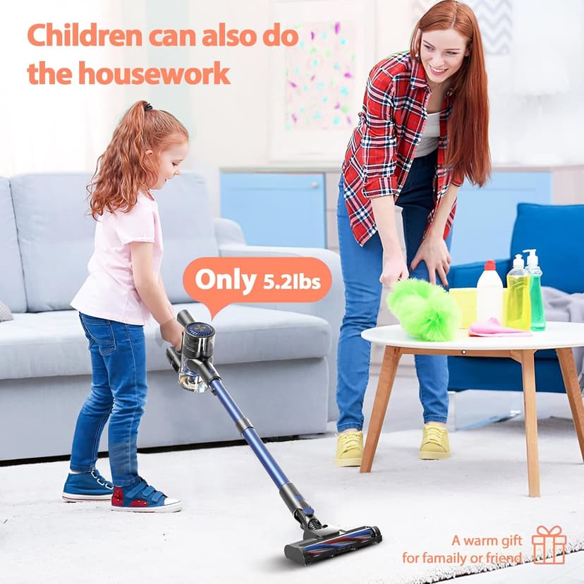 Cordless Vacuum Cleaner, Vacuum Cleaner for Home with 80000 RPM High-Speed Brushless Motor, Up to 40 Mins Runtime, 2 Adjustable Suction, Anti-Tangle, Lightweight Stick Vacuum for Hard Floor