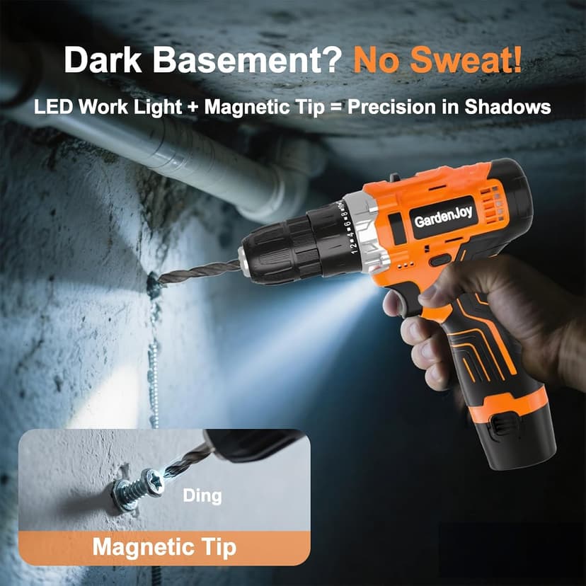 12V Cordless Electric Drill Driver Set, Powerful Lightweight Portable Rechargeable Screwdriver 65pcs Accessories,2-Speed, 24+1 Position for Wood/Wall Drilling & Screw Driving, Home DIY Tool woman man