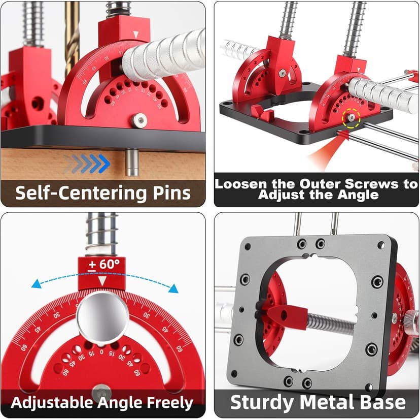 Portable Drill Guide Multi Angle Drill Guide Self-Centering Precision Drilling Jig Attachment for Drilling Angled or Straight Holes,Heavy-Duty 0° to 60° Angle Drilling Guide