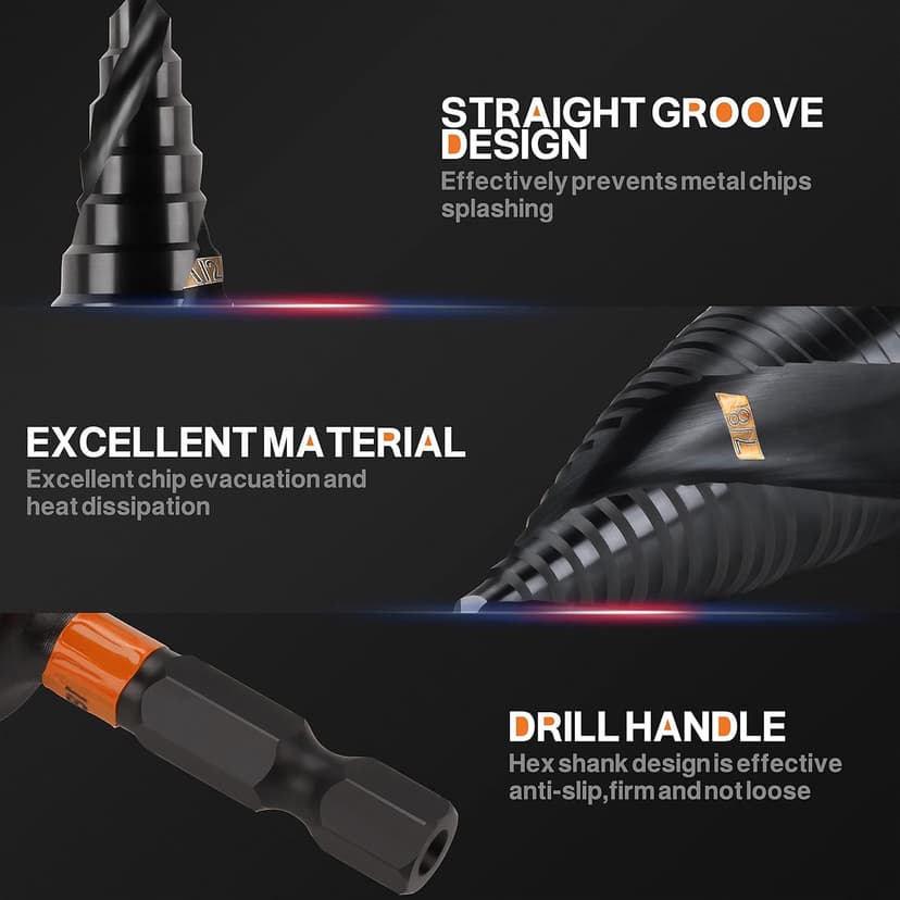 KSEIBI Unibit 3-Piece High-Speed Steel Step Drill Bit Set - for Stainless Steel, Aluminium, Wood