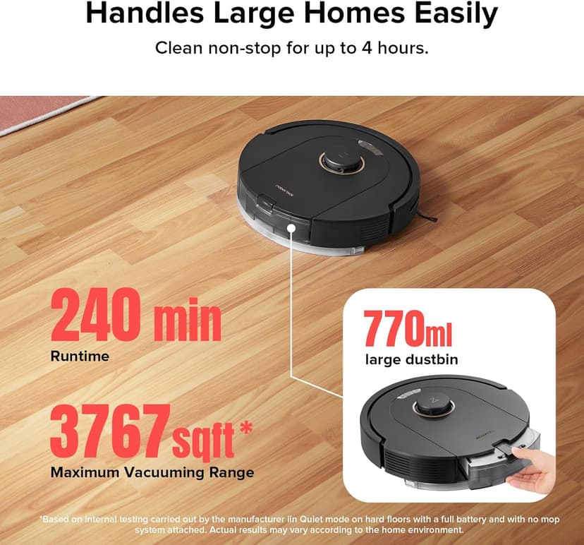 roborock Q5 Pro Robot Vacuum and Mop Combo, 5500Pa Powerful Suction, DuoRoller Brush, LiDAR Navigation, 3D Mapping, Robotic Cleaner for Dirt, Floors, Pet Hair, 240min Runtime, Smart No-Go Zone, Black