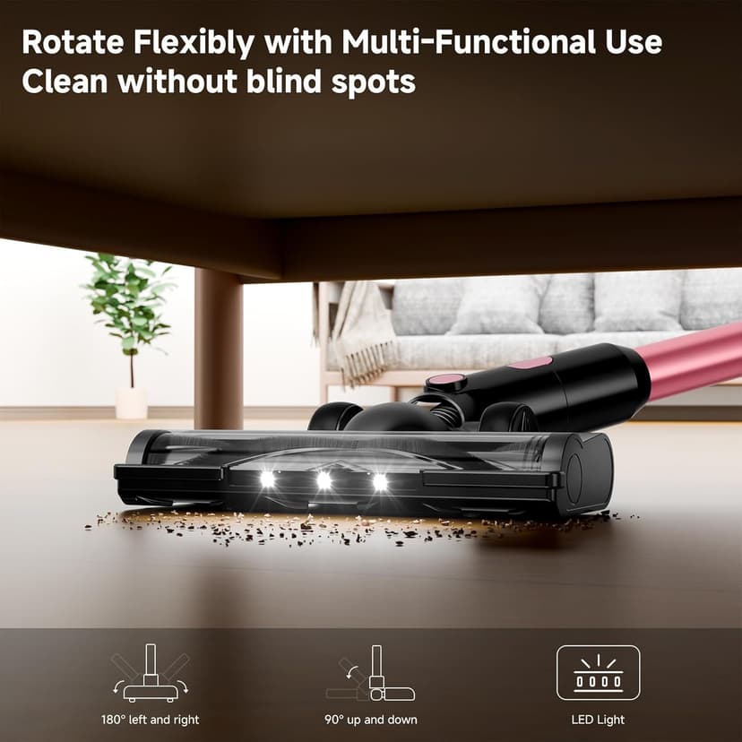Cordless Vacuum Cleaner, 8 in 1 Powerful Stick Vacuum with 45min Runtime, Anti-Tangle Vacuum Cleaners for Home, Lightweight Handheld Wireless Vacuum for Hardwood Floor Carpet pet Hair, Rose