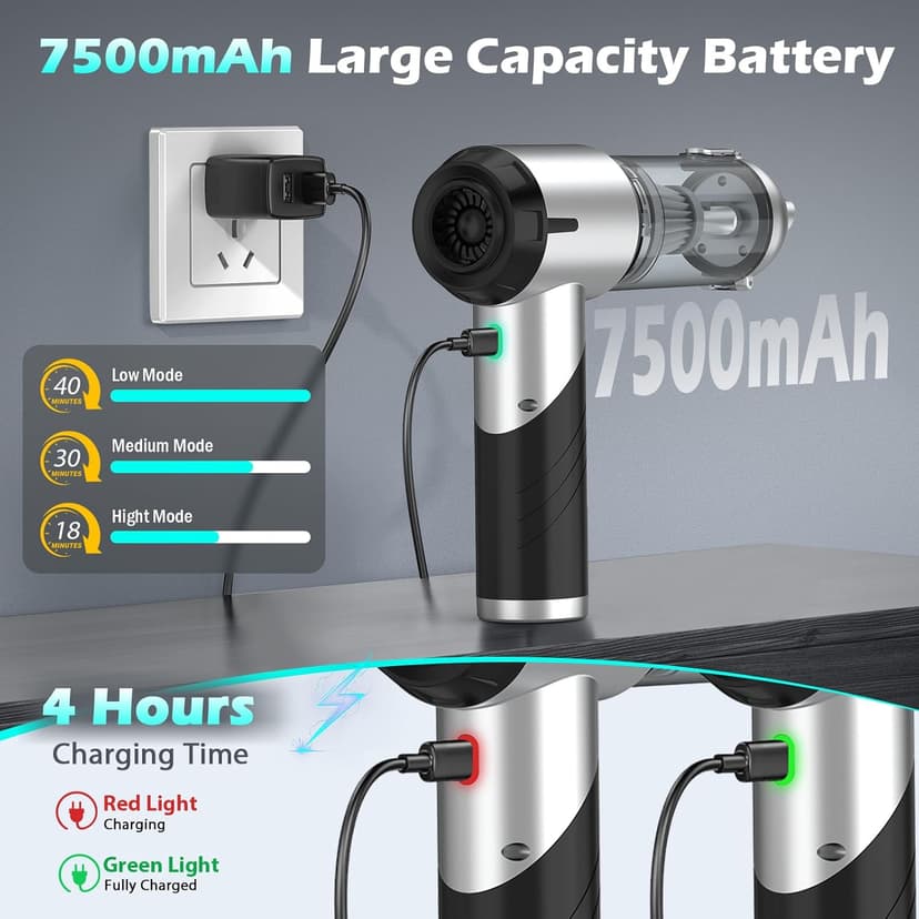 Car Vacuum Portable Cordless Foldable Mini Vacuum, 17000PA Strong Suction, 40mins Runtime, 4-in-1 Air Duster & Air Blower Handheld Vacuum with One-Click Dust Removal for Car, Home,Office Pet
