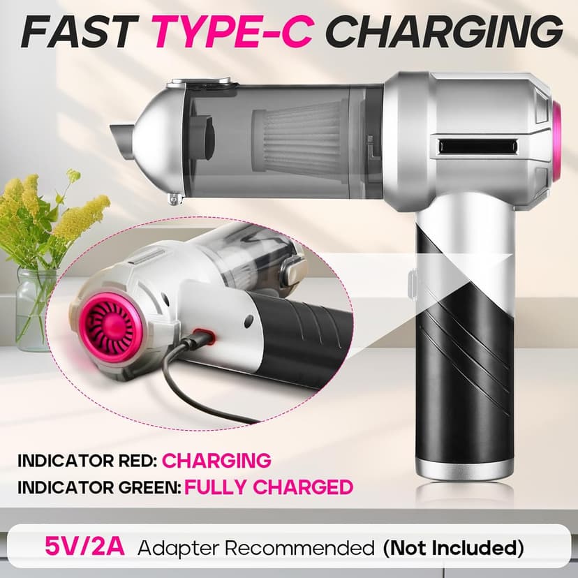 PeroBuno Car Vacuum Portable Cordless, 18000PA Suction, 3-in-1 Foldable Handheld Vacuum & Air Duster with Brushless Motor, 40mins Runtime, One-Click Dust Removal for Car Home Cleaning