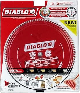 Diablo Ultimate Polished Finish Saw Blade for Wood - 10" Diameter, 90 ASFG Teeth, 5/8" Arbor, .087" Kerf, 10° Hook Angle, .063" Plate, 6000 Max RPM - D1090X