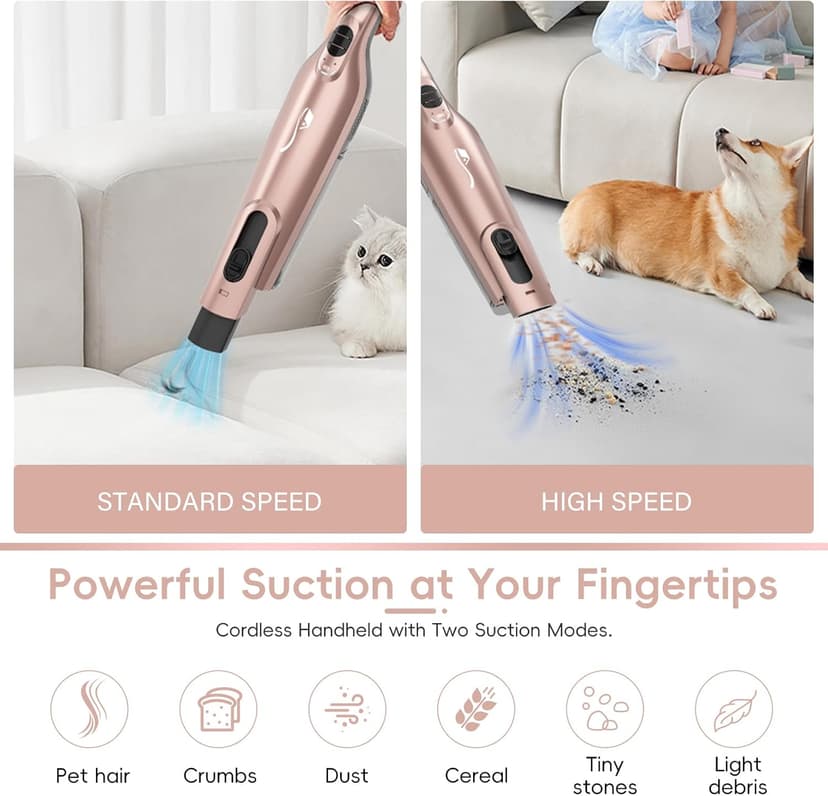 Cordless Handheld Vacuum, Lightweight Portable Hand Vacuum Cleaner with LED Light,Rechargeable Hand Held Vacuum with Charging Dock, Powerful Suction for Office, Home,Car, Rose Gold