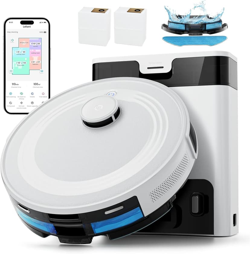 Lefant LiDAR Robot Vacuum and Mop, 45-Day Self-Emptying, 190° PSD Obstacle Avoidance, Customized Cleaning, Multi-Floor Mapping, 5500Pa Strong Suction, 140 Min Runtime, WiFi/App/Alexa, M2 Pro
