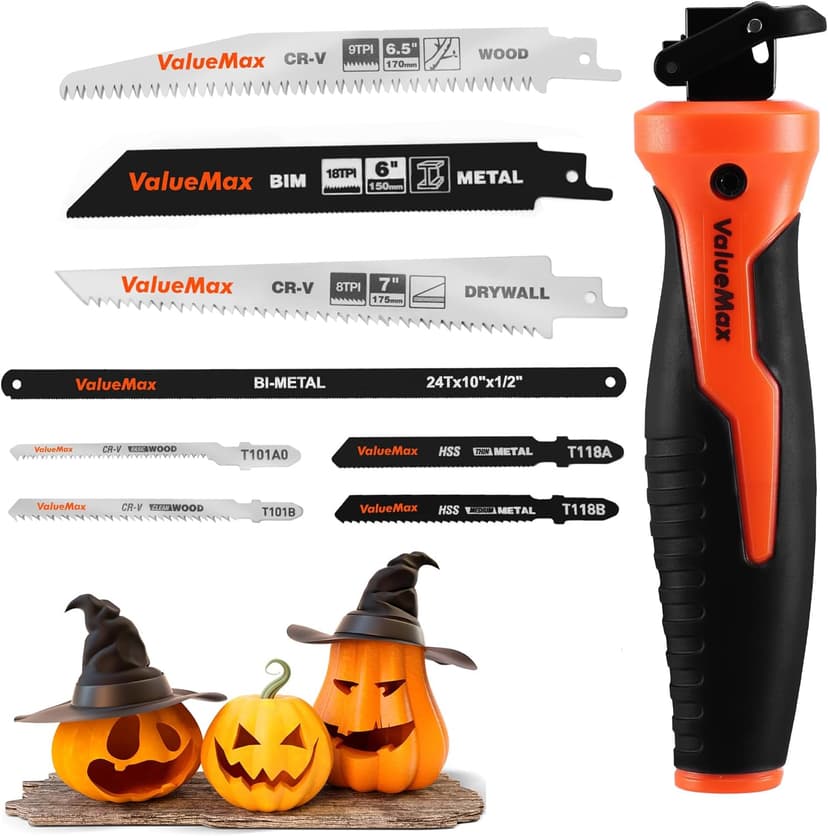 Valuemax 8-In-1 Multi-Blades Hand Saw, Quick-Change Mechanism Hacksaws with TPR Handle, CRV & Bimetal Blades, Drywall/Jab Saw, Handsaws for Wood, Metal, Plastic and Plywood