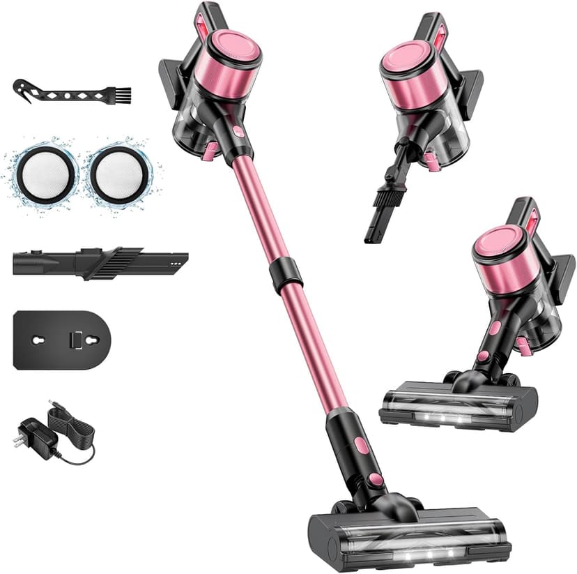 Cordless Vacuum Cleaner, 8 in 1 Powerful Stick Vacuum with 50Mins Rechargeable Battery, Vacuum Cleaners for Home Anti-Tangled Lightweight Handheld Vacuum for Hardwood Floor, Carpets, Pet Hair, White