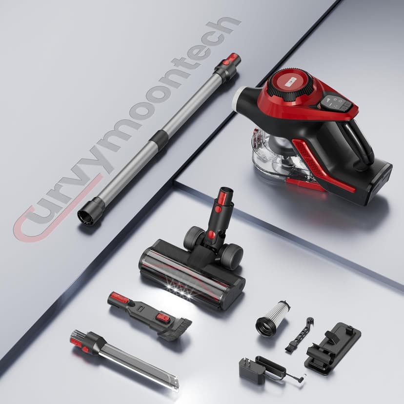 Cordless Vacuum Cleaner, 30Kpa Home Stick Vacuum, Smart Display & 1.5L Dust Cup, 55mins Max Runtime, Rechargeable Lightweight Handheld Vavuum for Pet Hair/Carpet/Hardwood Floor/Car (Metallic Red)