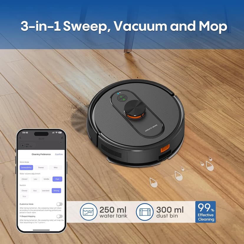Robot Vacuum and Mop with Mapping, 5000Pa Robotic Vacuums with LiDAR Navigation,No-Go Zones,Wi-Fi/App/Alexa Control, Self-Recharging Vacuum Robot for Pet Hair,Hard Floor,Carpet