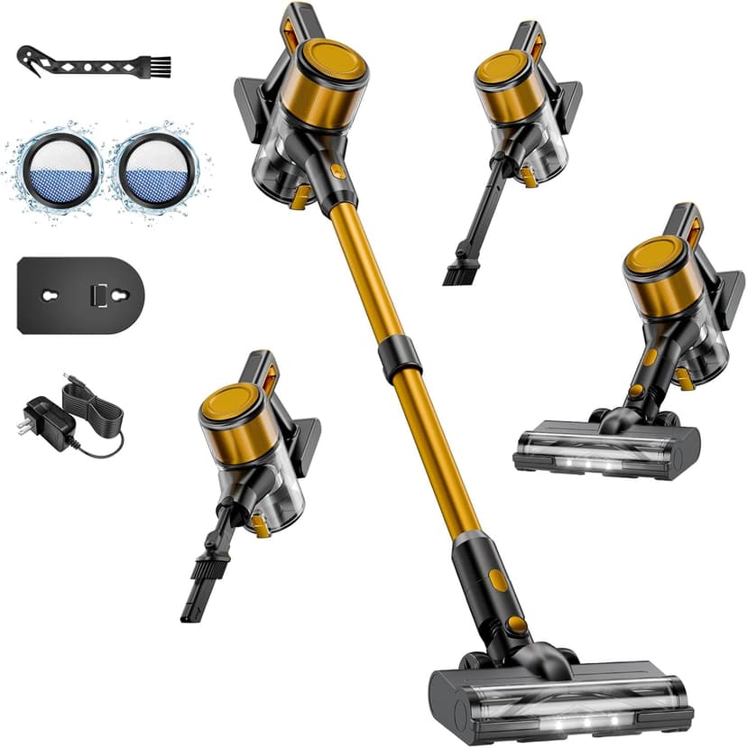 Cordless Vacuum Cleaner, 8 in 1 Powerful Stick Vacuum with 45min Runtime, Anti-Tangle Vacuum Cleaners for Home, Lightweight Handheld Wireless Vacuum for Hardwood Floor Carpet pet Hair, Gold