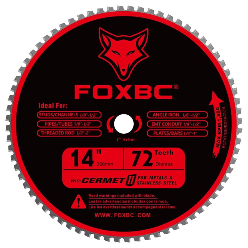 FOXBC 14 Inch Metal Steel Cutting Saw Blade 72 Tooth for Evolution 14 Inch Chop Saw and Other, Cermet Carbide Up to 5X Longer Life