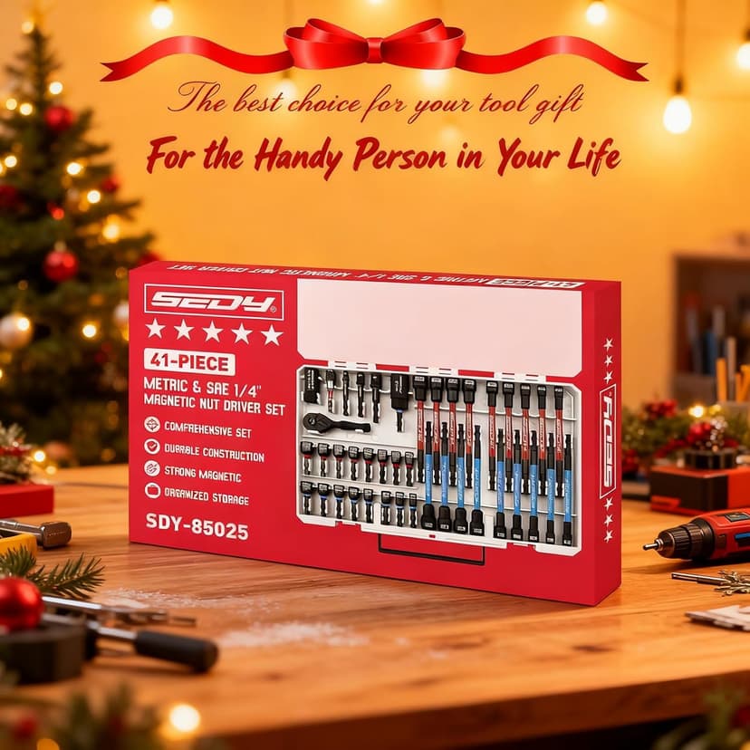 41-Piece Premium 1/4" Drive Magnetic Impact Nut Driver Set Metric & SAE Standard & Deep with Socket Adapters, 2-in-1 Ratchet Wrench, Wing Nut Driver, Universal Sockets, Quick Release Bit Holder