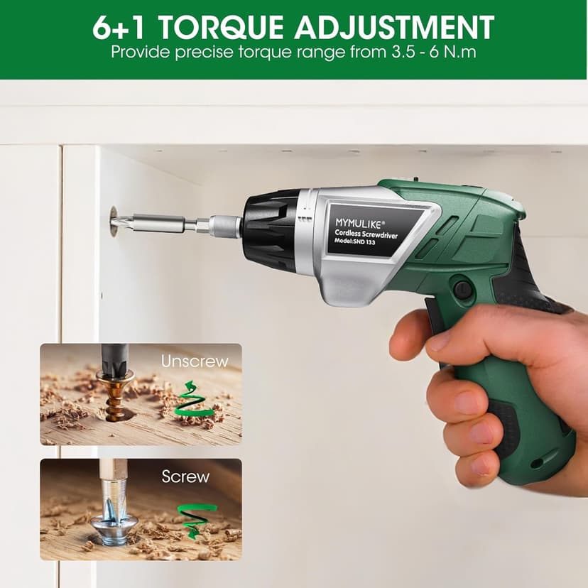 Electric Screwdriver Cordless Set, 3.6V Power Screwdriver Rechargeable with Light, Green Screw Gun with Pivoting Handle and Drill, 49 Pcs Accessories, 6+1 Torque Setting, 2000 mAh Battery