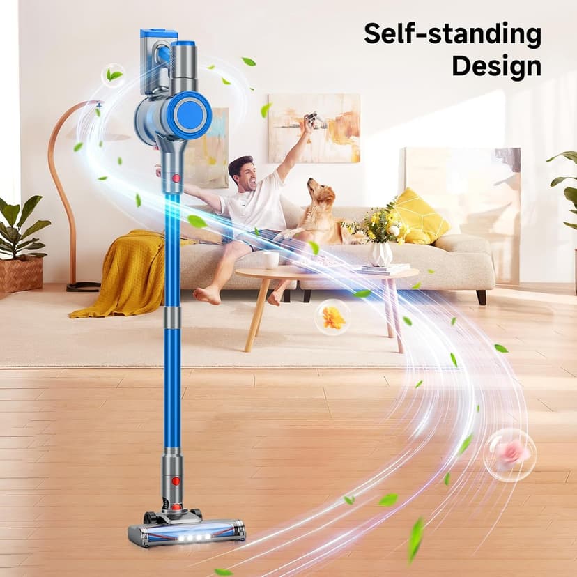Cordless Vacuum Cleaner for Home, Powerful Stick Vacuum Cleaner with Rechargeable Battery, 6 in 1 Lightweight Handheld Vacuum, 45 Mins Runtime Cordless Vacuum for Hardfloor & Carpets Pet Hair,Blue