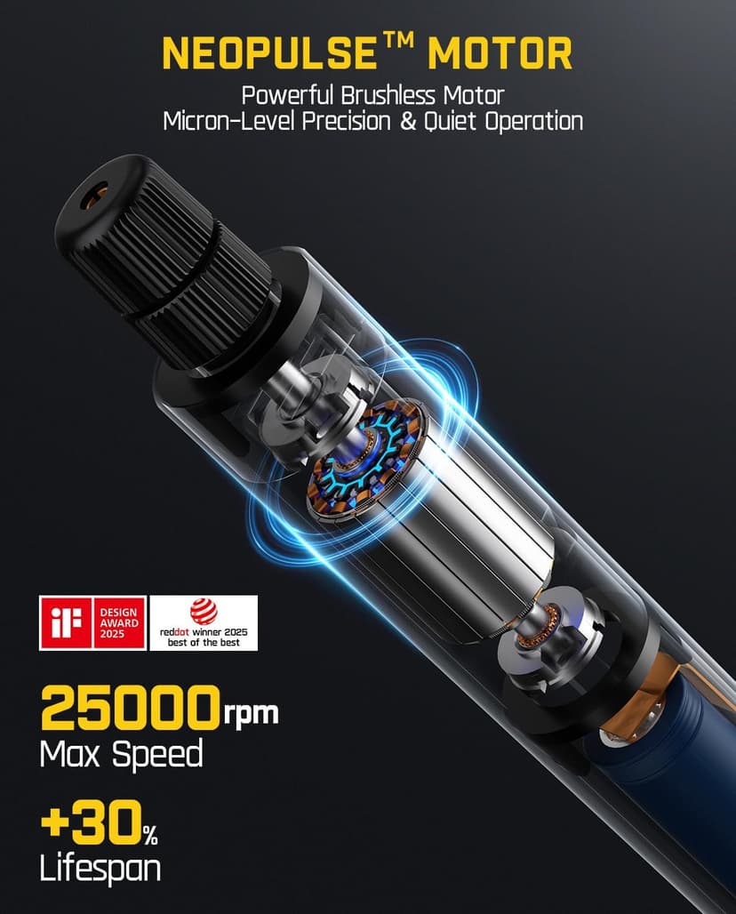 Fanttik F2 Master Mini Cordless Rotary Tool Kit, NeoPulse Motor, 5 Variable Speed, 25000 RPM, Revostor Hub, 35 Accessories, for 3D Printer Sanding, Polishing, Drilling, Carving, DIY Crafts