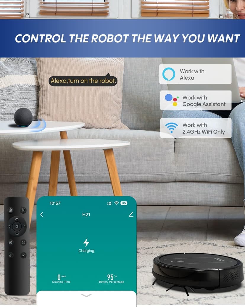 3-in-1 Robot Vacuum and Mop 4000Pa Strong Suction Robot Vacuum Cleaner & Smart Navigation & Alexa/APP Control & Central Brush & Auto Recharge, Vacuum Robot for Pet Hair, Hard Floors & Low-Pile Rugs