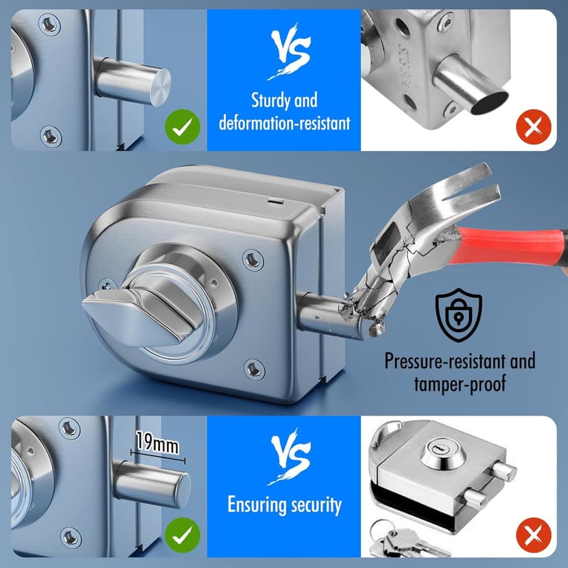 Ranbo Frameless Glass Door Floor Lock, Clamp-On No-Drill, 304 Stainless Steel, Fits 3/8"–1/2" (10–12 mm) Swing/Sliding Doors — Ideal for Office, Entrance,Storefront,Top or Bottom Mount,Brushed Nickel