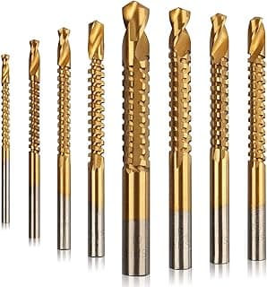 Rocaris 8 Pack Titanium Coated HSS Twist Drill Bits, 3-10mm Serrated Side Cutting Drill Bit Woodworking Tools for Plastic Metal Wood Hole