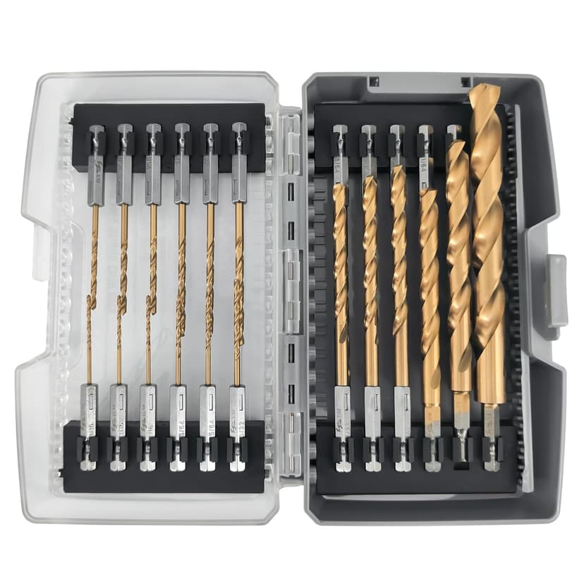 Pro Edge 24 Pcs Hex Shank Drill Bit Set for Impact Driver, Anti-Walking 135-Degree Tip, HSS Twist Titanium Drill Bits for Metal, Steel, Wood Plastic, with Storage Case (1/16"-1/2")