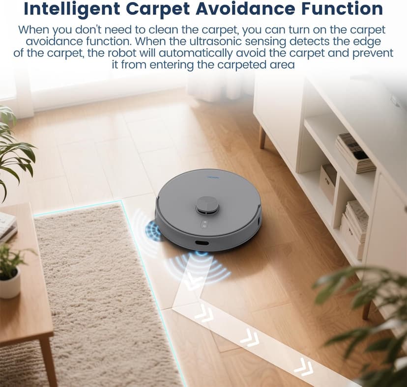 AIRROBO T25+ Robot Vacuum and Mop Combo, 5500Pa Suction, Pet Area Smart Boost, Carpet Detection, Tangle-Free Brush, LDS Mapping, APP Control, 3.5L Self-Empty Bin for Hard Floors, Carpets, Pet Hair