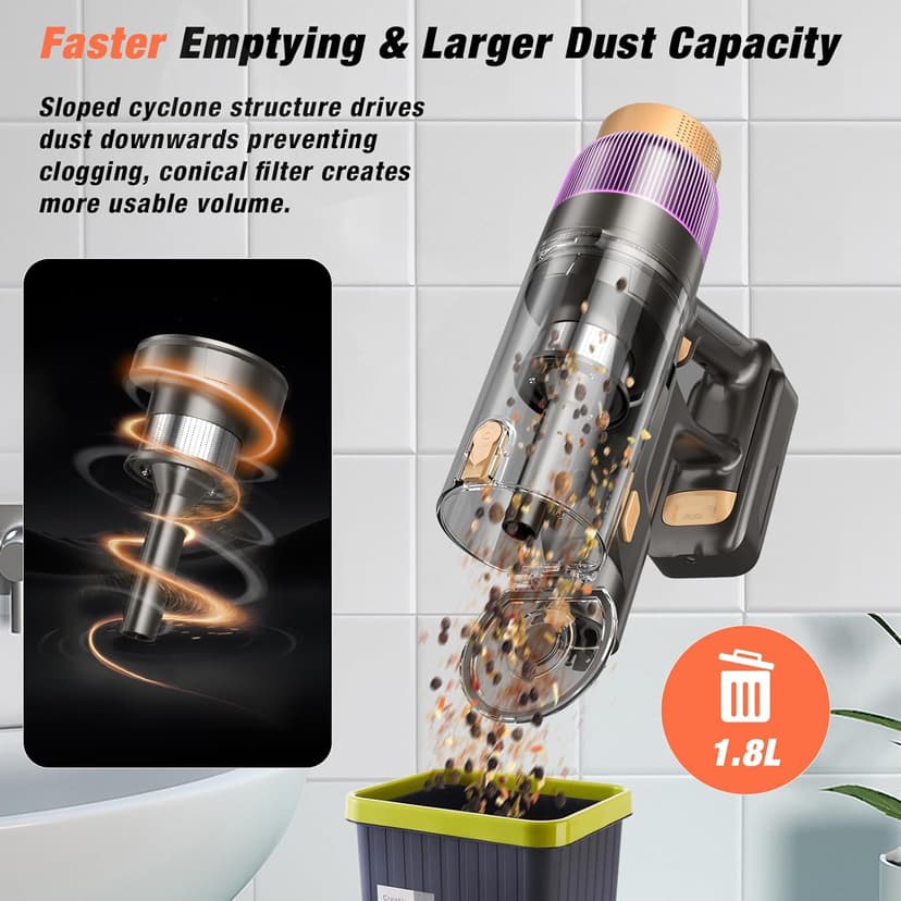 Cordless Vacuum Cleaner, 580W 48KPA 70 Mins Vacuum Cleaners for Home, Self-Standing Stick Vacuum with Wall Mount Charge, Touch Screen, Ultra High-Power Brush for Pet Hair/Plush Carpet/All Floor