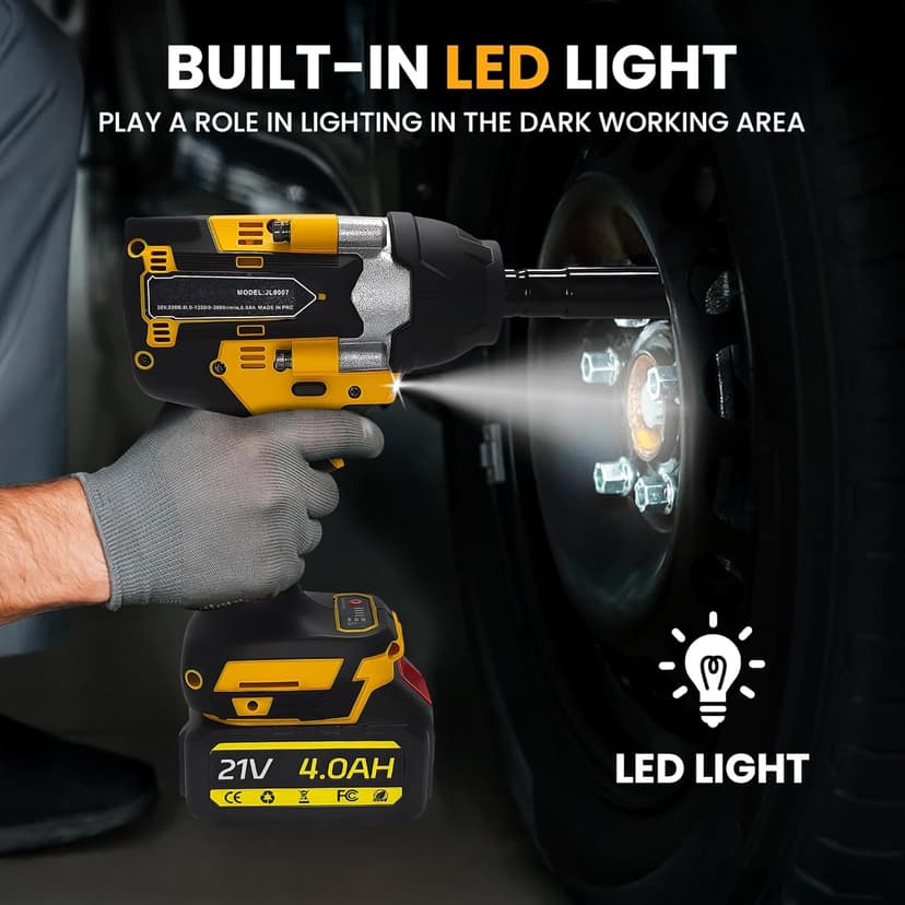 Cordless 1/2 Inch Impact Wrench,1000 N.m(740 Ft-lbs) Brushless High Torque Electric Impact Gun, 3300RPM Power Impact Driver, 2x 4.0AH Li-ion Battery,Charger & 6Pcs Sockets for Car Home DIY Furniture