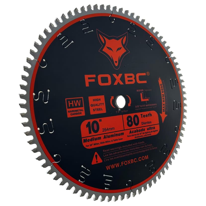 FOXBC 10-Inch Saw Blade 80-Tooth TCG for Aluminum and Non-Ferrous Metal & Plastic Cutting with 5/8-Inch Arbor