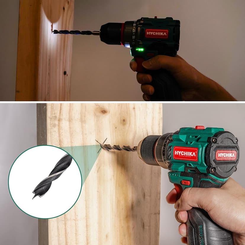 HYCHIKA Drill Set, True Brushless Power Drill Driver 16.8V Cordless Compact Drill Woman Man,410 IN-LB, LED Light,2 Variable Speed 23+1 Torque 3/8" Keyless Chuck, 1 Lithium-Ion Battery