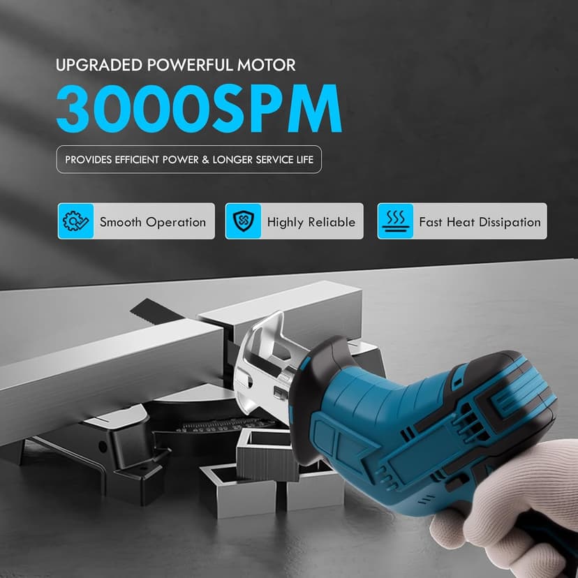 Reciprocating Saw Cordless, Variable Speed 3000 RPM Brushless Motor with 8 Saw Blades, 2 x 2.0Ah Batteries, LED Light, Tool‑Free Blade Change, Portable for Wood PVC Cutting