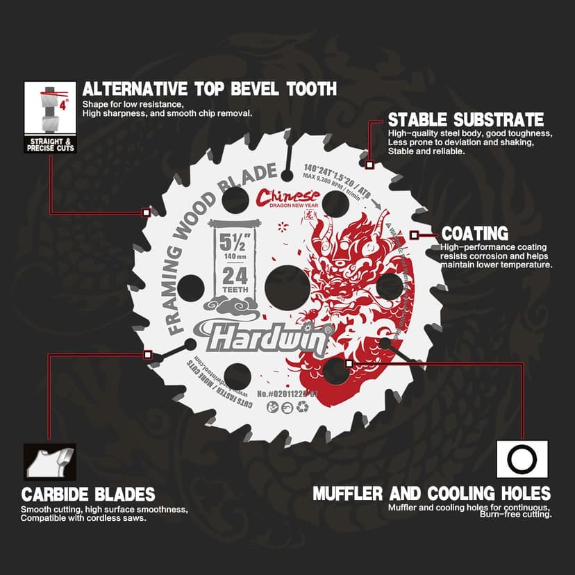 6''24 Teeth Circular Saw Blade for Wood Cutting - 2-Piece Set, Ideal for Plywood, Hardwood, OSB, and More