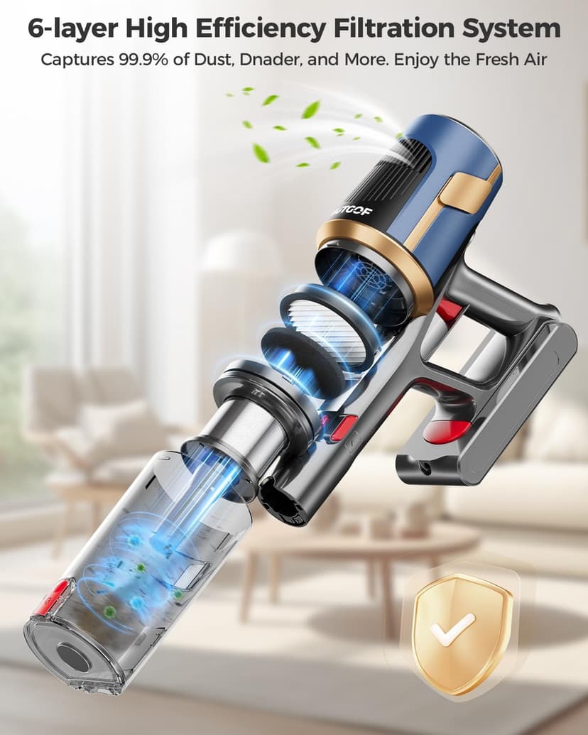 Cordless Vacuum Cleaner, 30Kpa Vacuum Cleaners for Home, Max 50Mins Runtime, Anti-Tangle Stick Vacuum, LED Screen, 1.5L Dust Cup, Rechargeable Lightweight Vacuum for Hardwood Floor, Carpets, Pet Hair