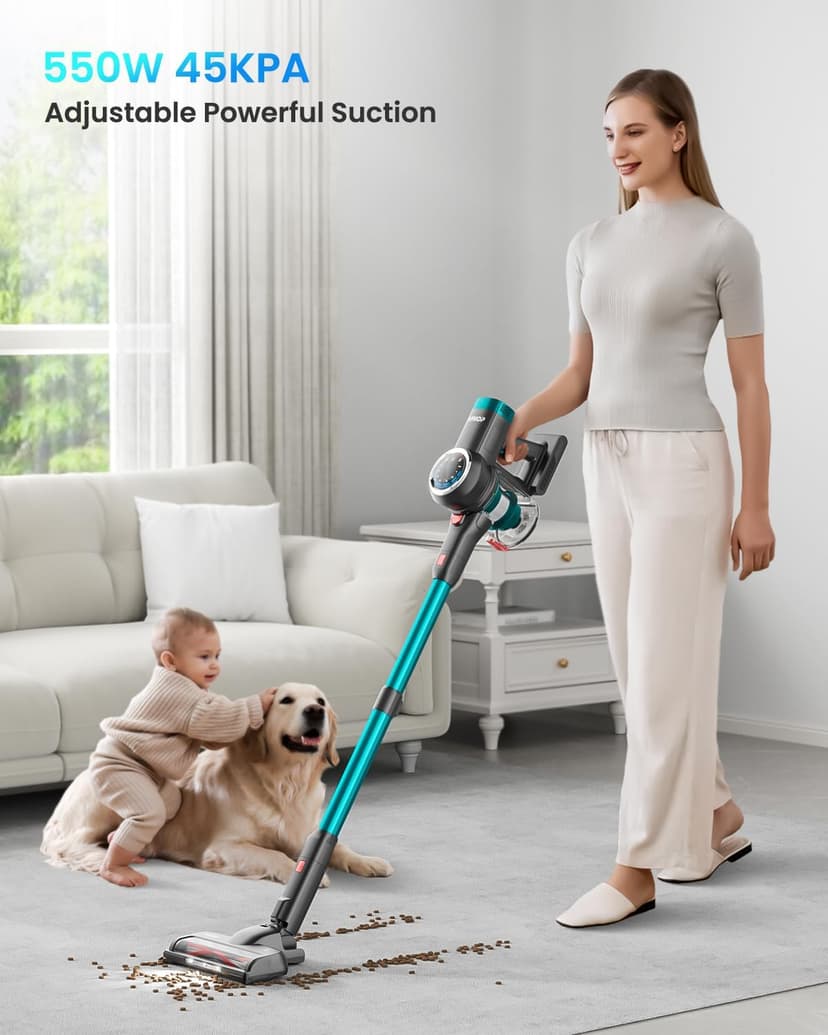 Cordless Vacuum Cleaner, 550W/45Kpa/65Mins Vacuum Cleaners for Home, Self-Standing Stick Vacuum with LED Display, Rechargeable Cordless Vacuum, Lightweight for Carpet, Pet Hair, Hardwood Floor