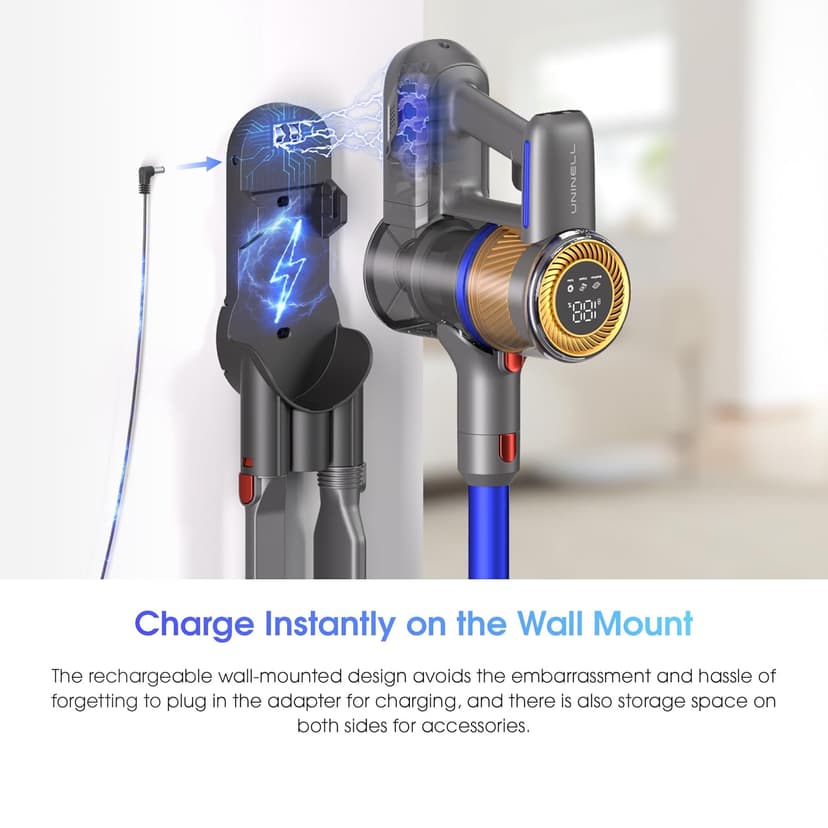 UNINELL HOME Cordless Vacuum Cleaner,45000Pa/450W Vacuum Cleaners for Home with 60Mins Runtime,Lightweight Anti-Tangle Stick Vacuum,Wall-Mount Charging,Vacuum Cordless with Attachments for Pet Hair