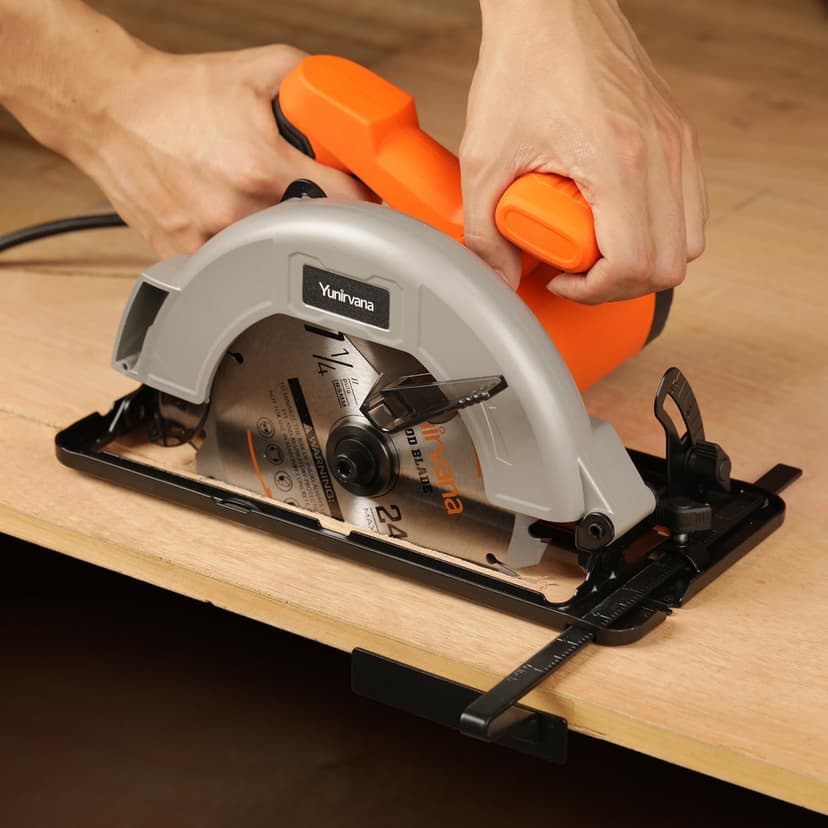 11 Amp Corded Circular Saw with Circular Saw Blade, 6000RPM, Adjustable Cutting Depth, 7-1/4 Inch Blade, Ideal for Wood and Plastic Cuts, Professional Carpentry Tool for Precision Cutting