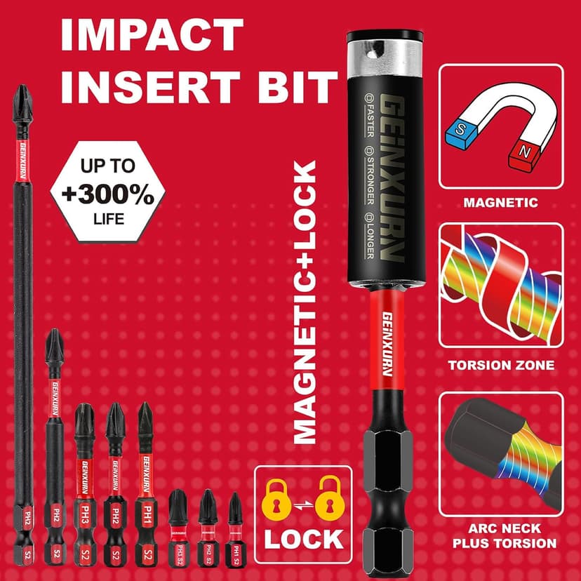 Impact Tough Phillips Bits PH1/PH2/PH3 Insert Driver Bits,19Pack Bulk Phillips Screwdriver Bits Set with 1Pcs Impact Bit Holder