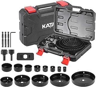 KATA Hole Saw Set 20PCS Hole Saw Kit with 3/4"-6"(19-152mm) 13PCS Saw Blades, 2 Mandrels, 3 Drill Bits, 1 Installation Plate, 1 Hex Key, Ideal for Soft Wood, Plywood, Drywall, PVC
