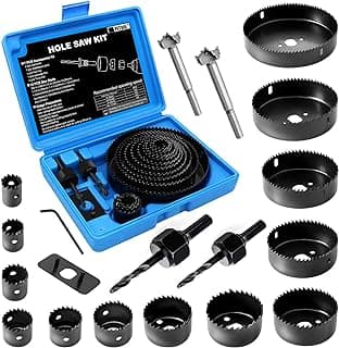 Hole Saw Set, 22PCS Hole Saw Kit with 3/4" to 5" (19mm-127mm) 13Pcs Saw Blades, Mandrels, Installation Plate, Drill Bits, Hex Key with Storage Box, Ideal for Soft Wood, Plywood, Drywall, PVC
