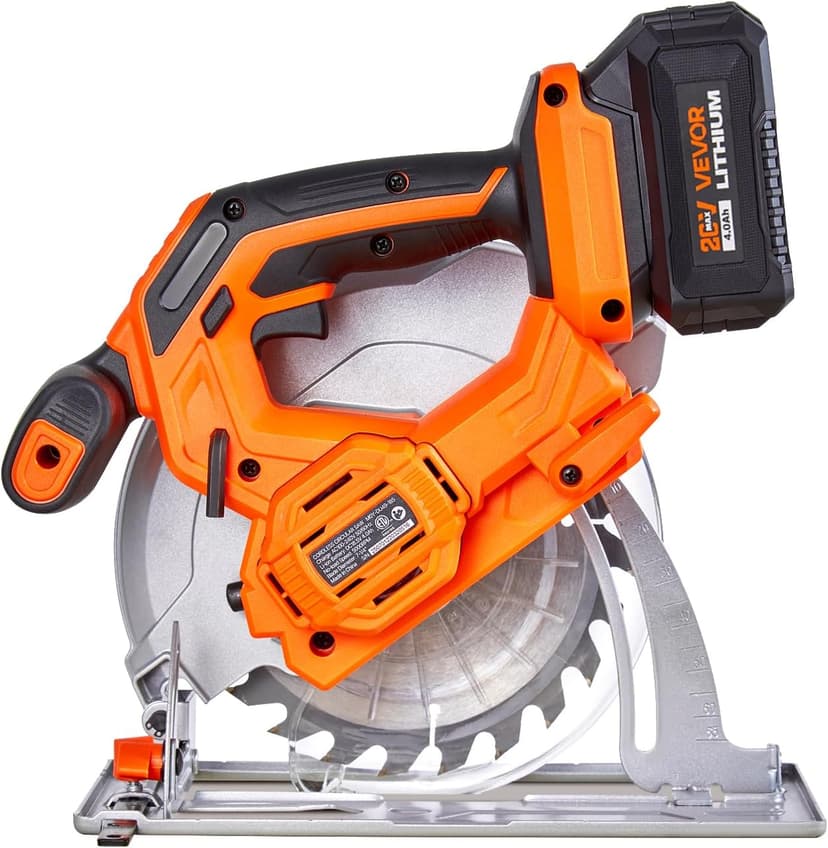VEVOR Cordless Circular Saw, 6-1/2 inch Blade, 4700 RPM Speed, 0-45 Degree Bevel Capability, Brushless Motor, LED Light, Electric Circular Saw Kit with Battery and Charger Included, for Wood Cutting