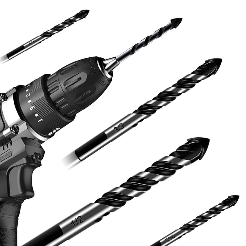 10-Piece Masonry Drill Bit Set for Concrete Tile Glass Ceramic Brick,1/8 to 1/2 Inch Drilling Bits with Triangle Handle,Tungsten Steel Alloy Tip.（Black）