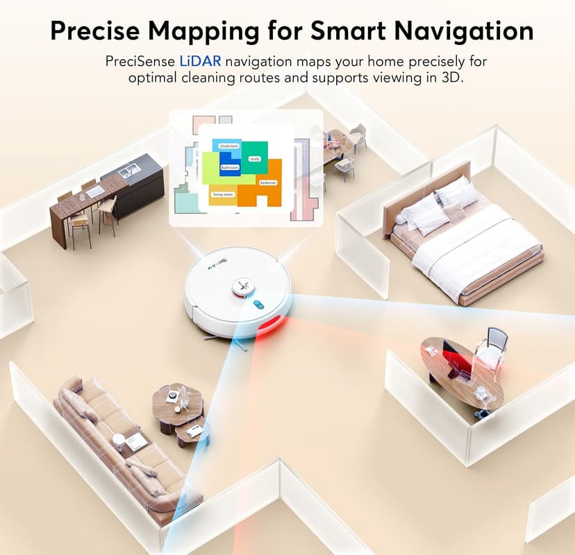 D20S Max+ Robot Vacuum and Mop, Specifically Handling Pet Hair Design, 6000Pa Max Suction, with Self-Empty Dock, 10 Weeks Hands-Free Cleaning, PreciSense LiDAR Navigation, App & Voice Control