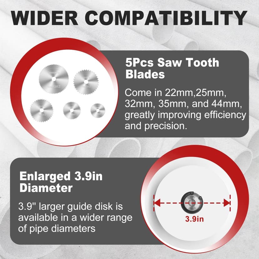 Inside Pipe Cutter for PVC Pipe Cutter Tool with 7" Scale Adjustable Depth Gauge Guide, 5pcs Saw Tooth Blades with 0.315 Hex Key Shaft, Plumbing Internal Plastic Pipe Cutter Set