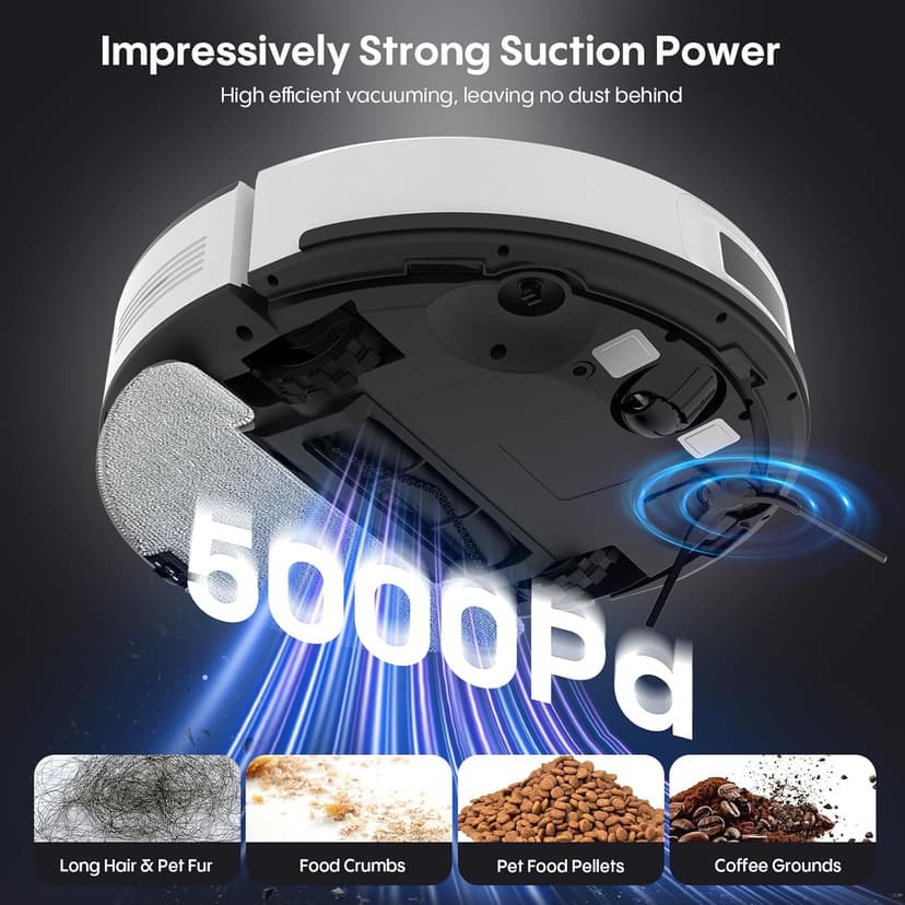 Bagotte Robot Vacuum and Mop, 5000Pa Self Emptying Robotic Vacuum with Mapping,60-Day Hands-Free Cleaning, LiDAR Navigation, No-Go Zones,Wi-Fi/App/Alexa Control, for Pet, Hard Floors, Carpets