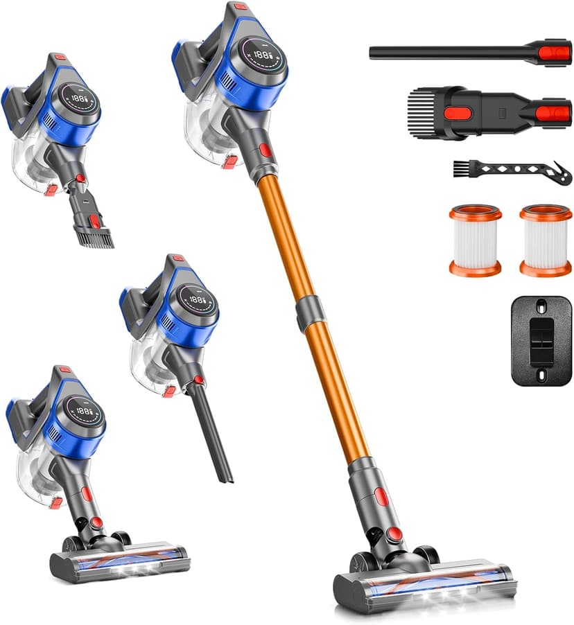 Cordless Vacuum Cleaner for Home - Powerful, 45Kpa Stick Vacuums Lightweight with Detachable Battery Display, Max 45Mins Runtime, 8 in 1 Handheld Vacuum for Hardfloor & Carpets Pet Hair
